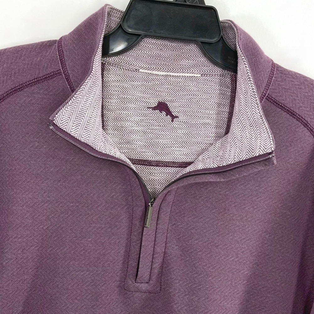 Tommy Bahama Pullover Quarter Zip Men's XL‎ Purple Knit Stretch Golf Casual